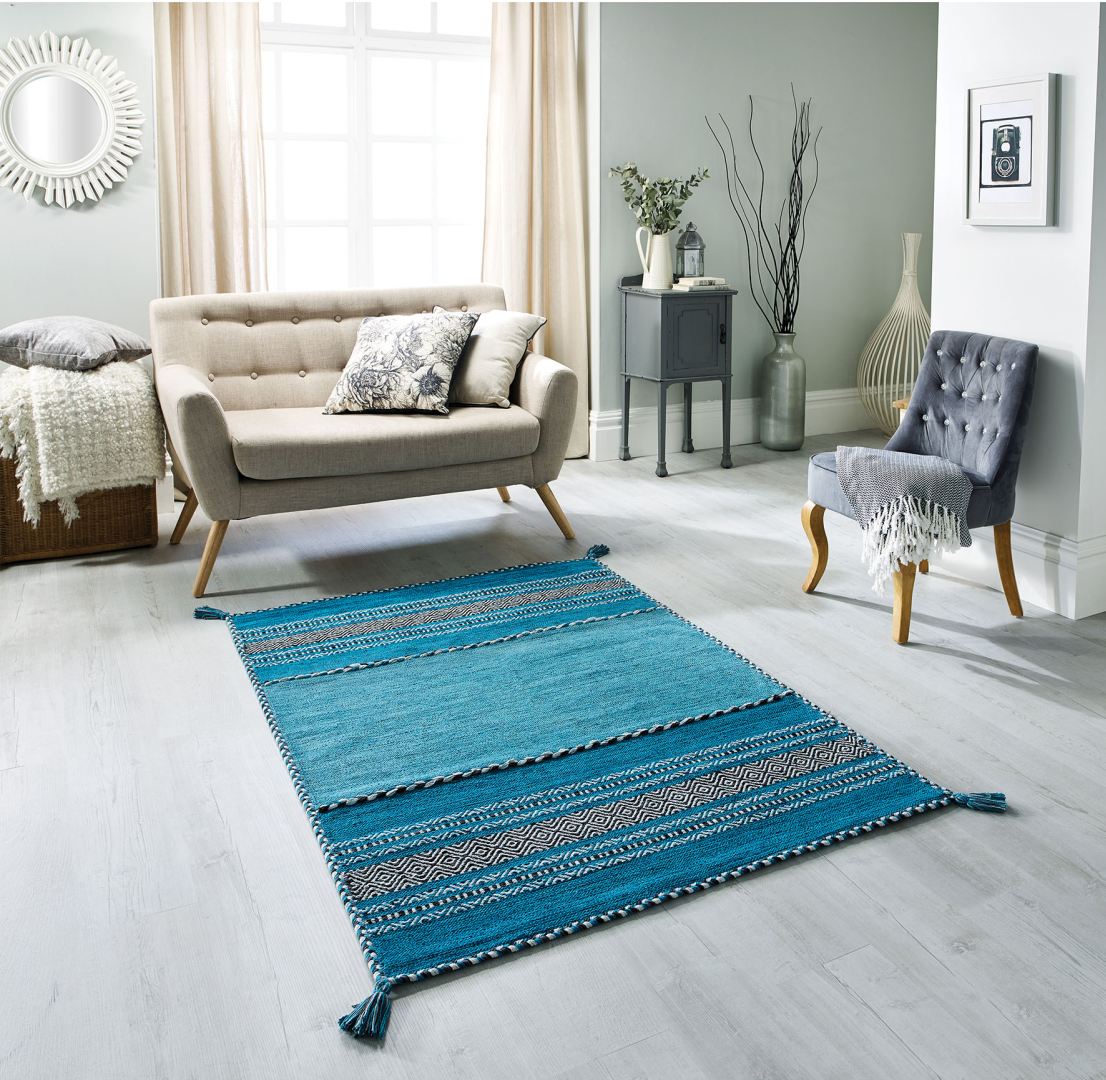 Kelim Ethnic Rug - Teal Kelim Ethnic Rug - Teal