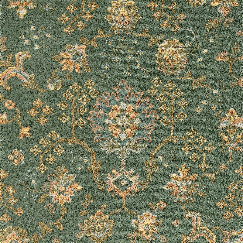 Renaissance Patterned Wool Carpet - Green Palmette