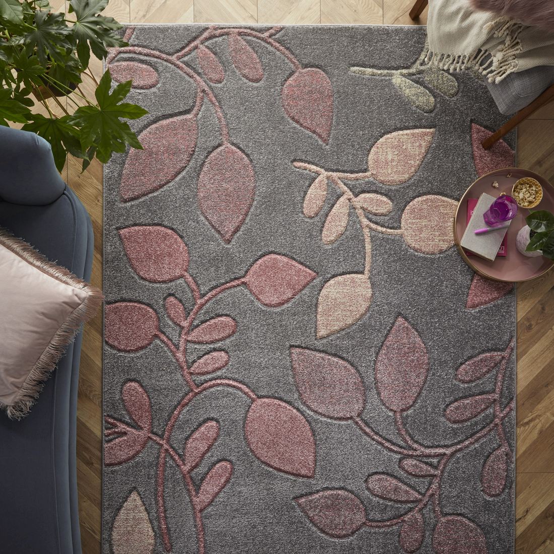 Portland Floral Rug - 1096V Grey Pink Portland Floral Rug - 1096V Grey Pink