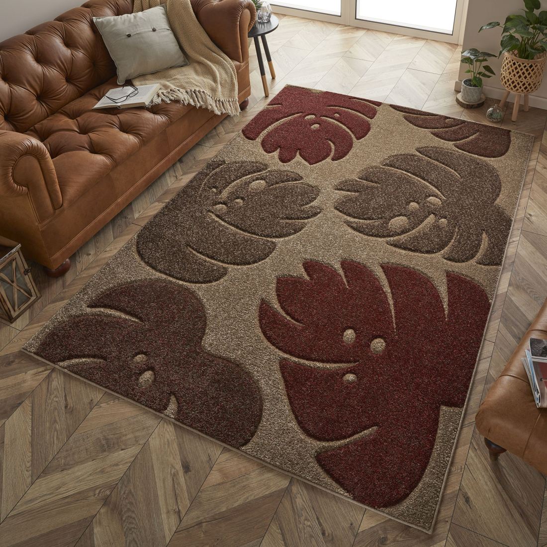 Portland Floral Rug - 7155Q Brown Red Beige