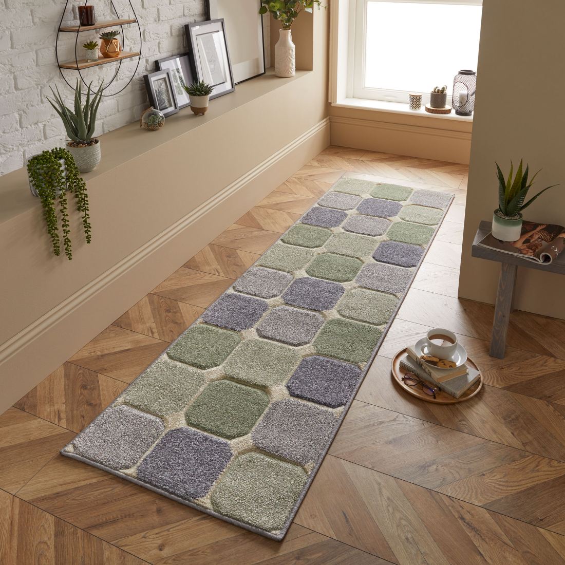 Portland Geometric Runner - 172G Grey Mint Cream Portland Geometric Runner - 172G Grey Mint Cream