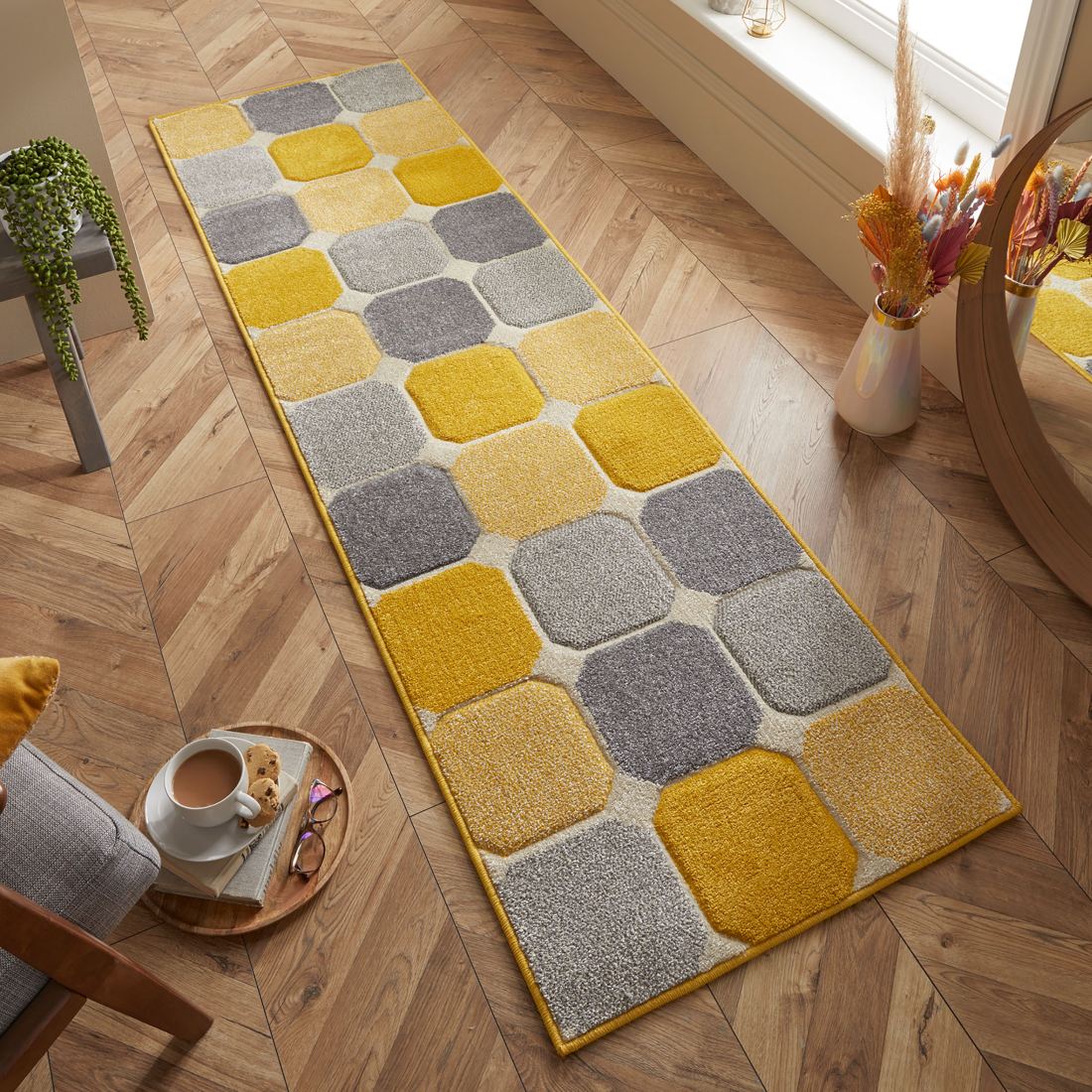 Portland Geometric Rug - 172j Grey Yellow Cream