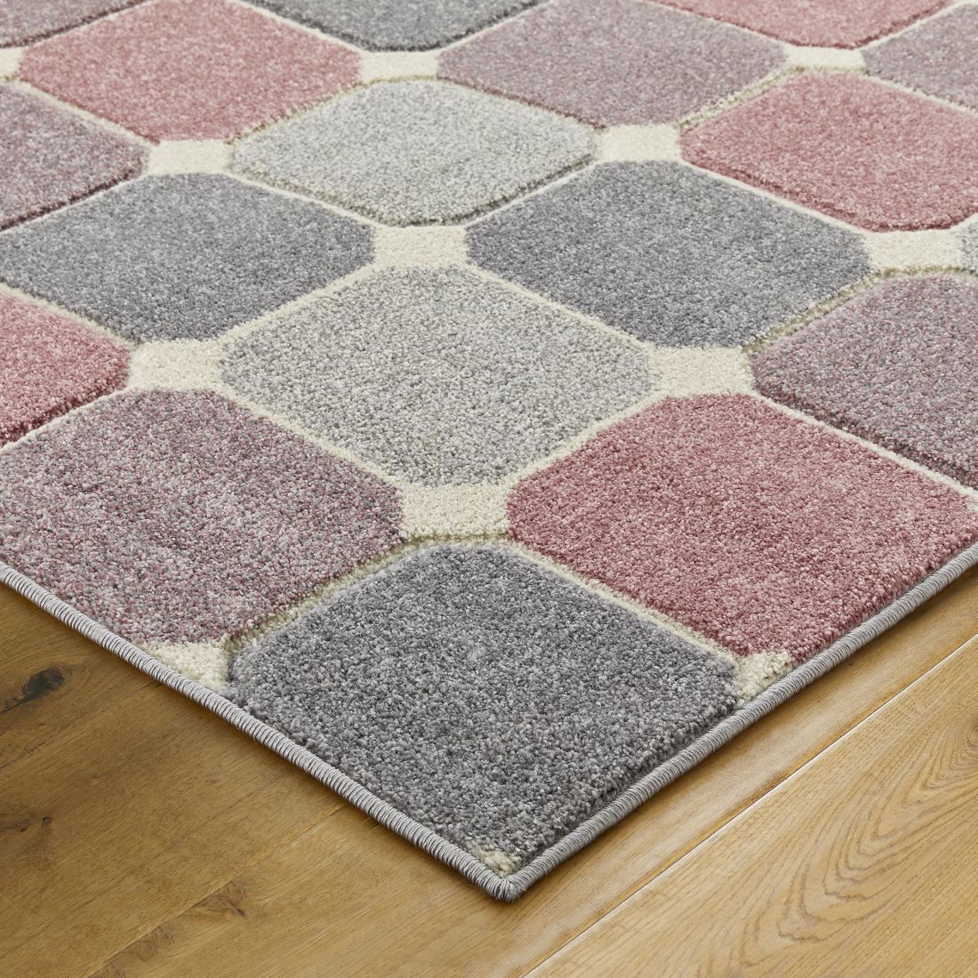 Portland Geometric Rug - 172P Grey Pink Cream