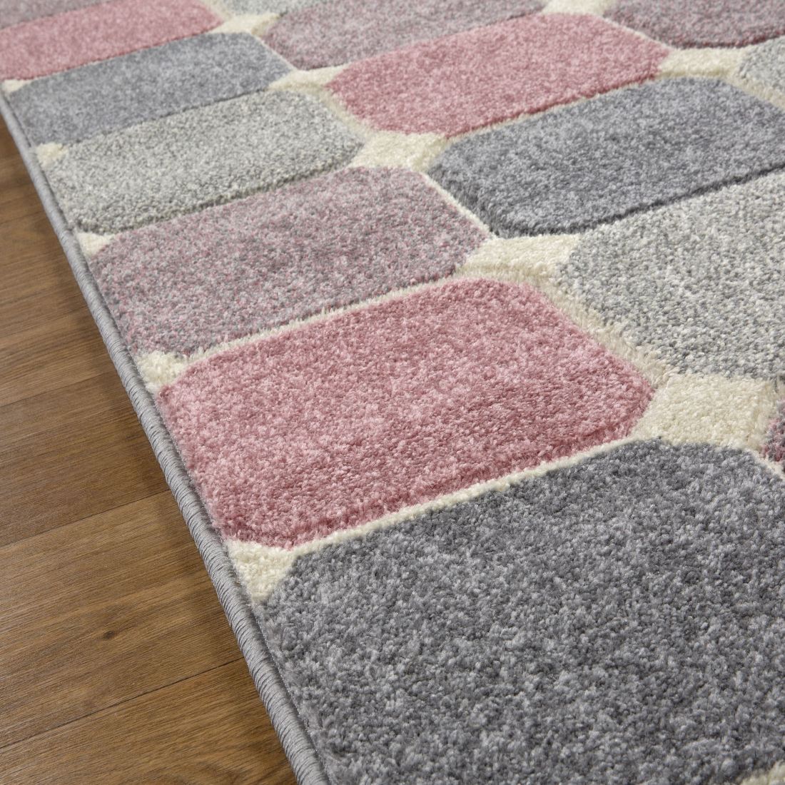 Portland Geometric Rug - 172P Grey Pink Cream Portland Geometric Rug - 172P Grey Pink Cream