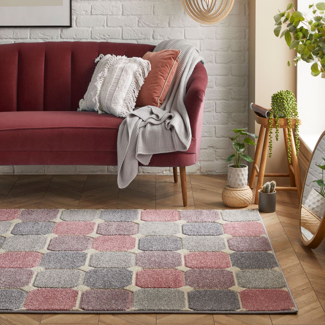 Portland Geometric Rug - 172P Grey Pink Cream Portland Geometric Rug - 172P Grey Pink Cream