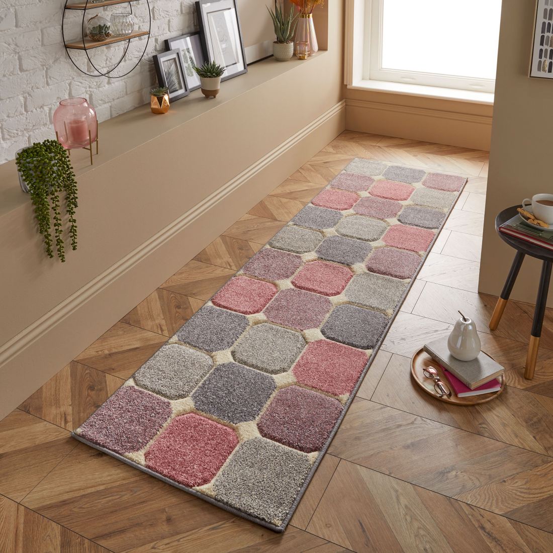 Portland Geometric Runner - 172P Grey Pink Cream