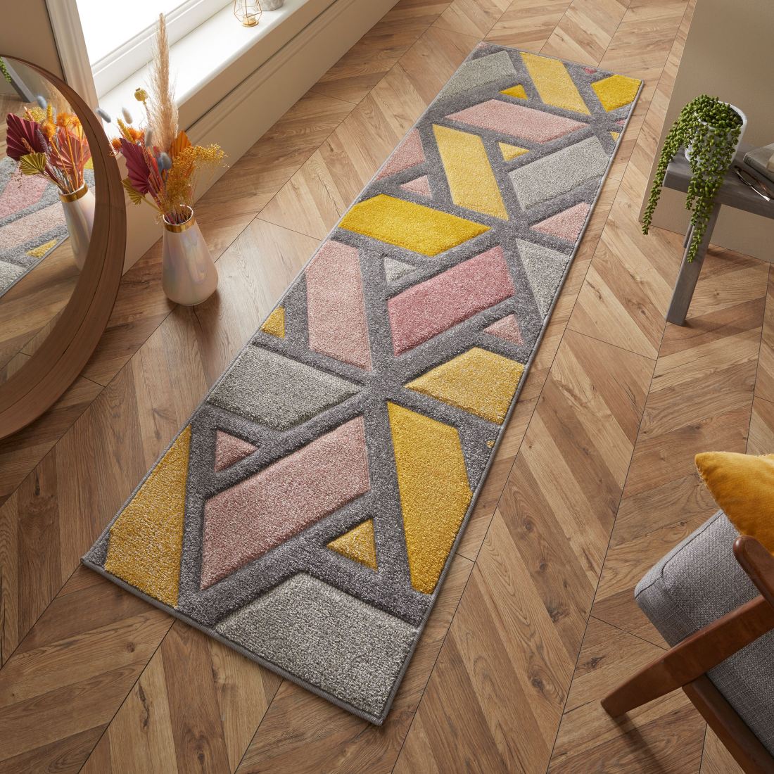 Portland Geometric Runner - 5153U Grey Pink Yellow