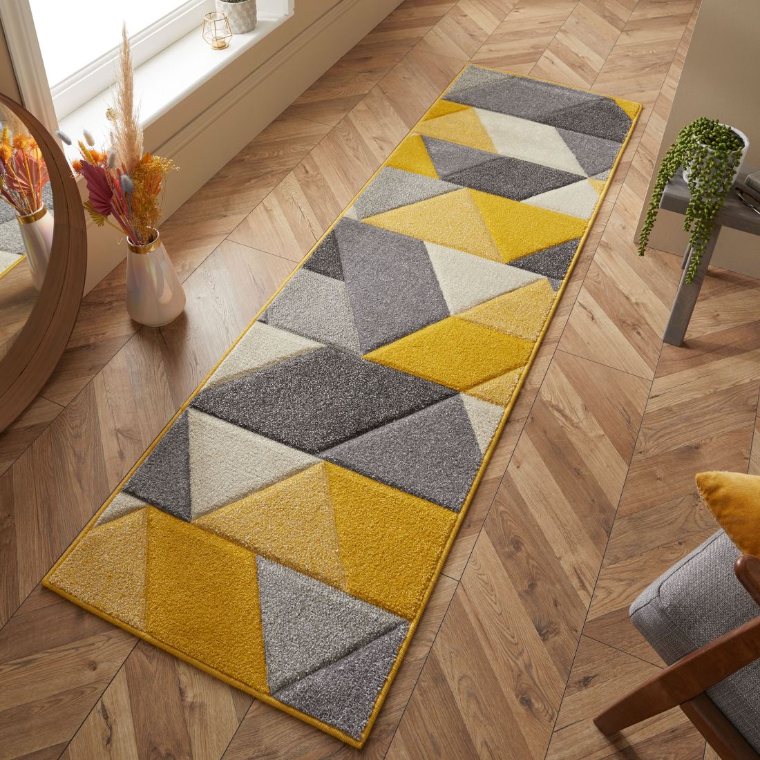 Portland Geometric Runner - 670j Grey Yellow Cream Portland Geometric Runner - 670j Grey Yellow Cream