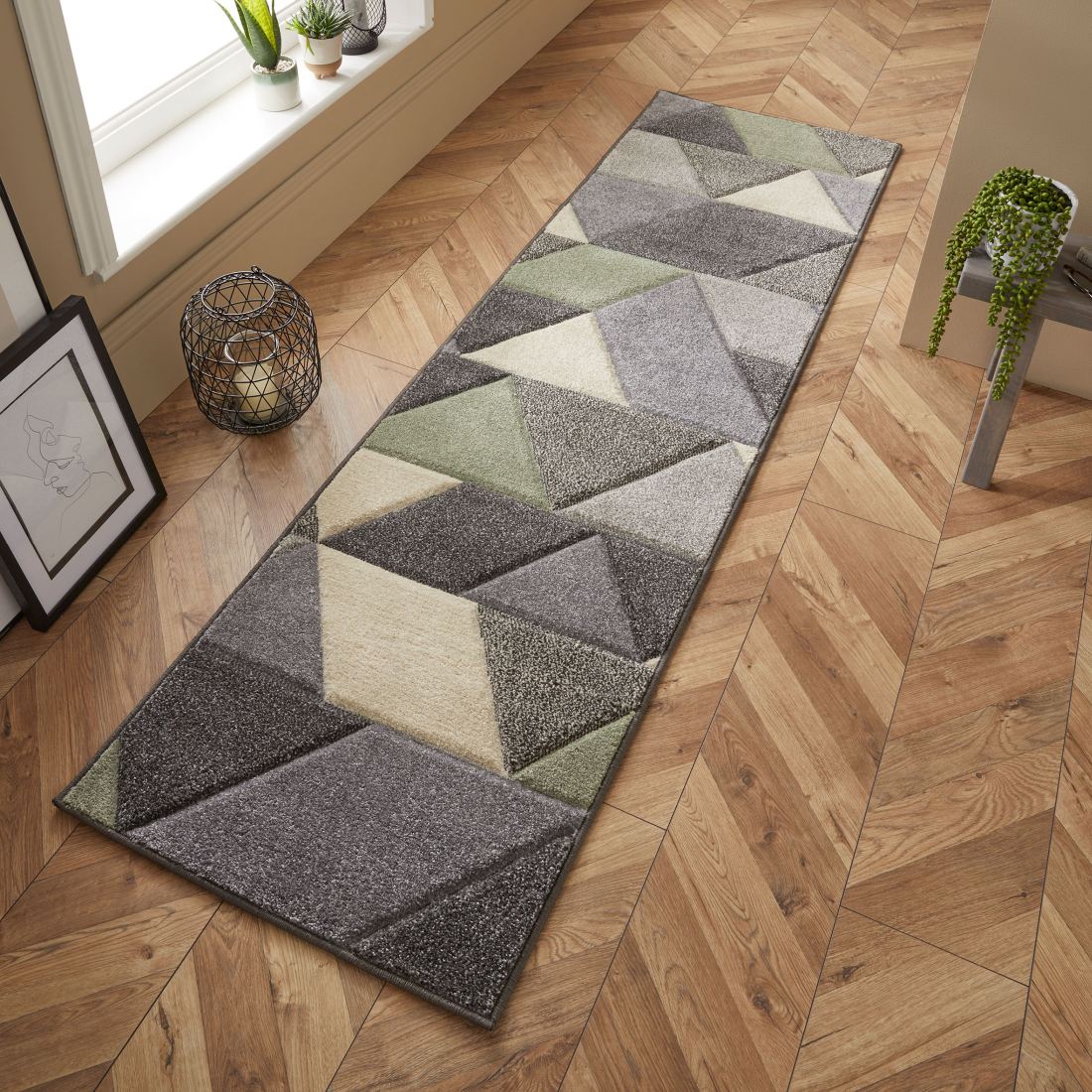 Portland Geometric Runner - 670V Grey Mint Cream Portland Geometric Runner - 670V Grey Mint Cream