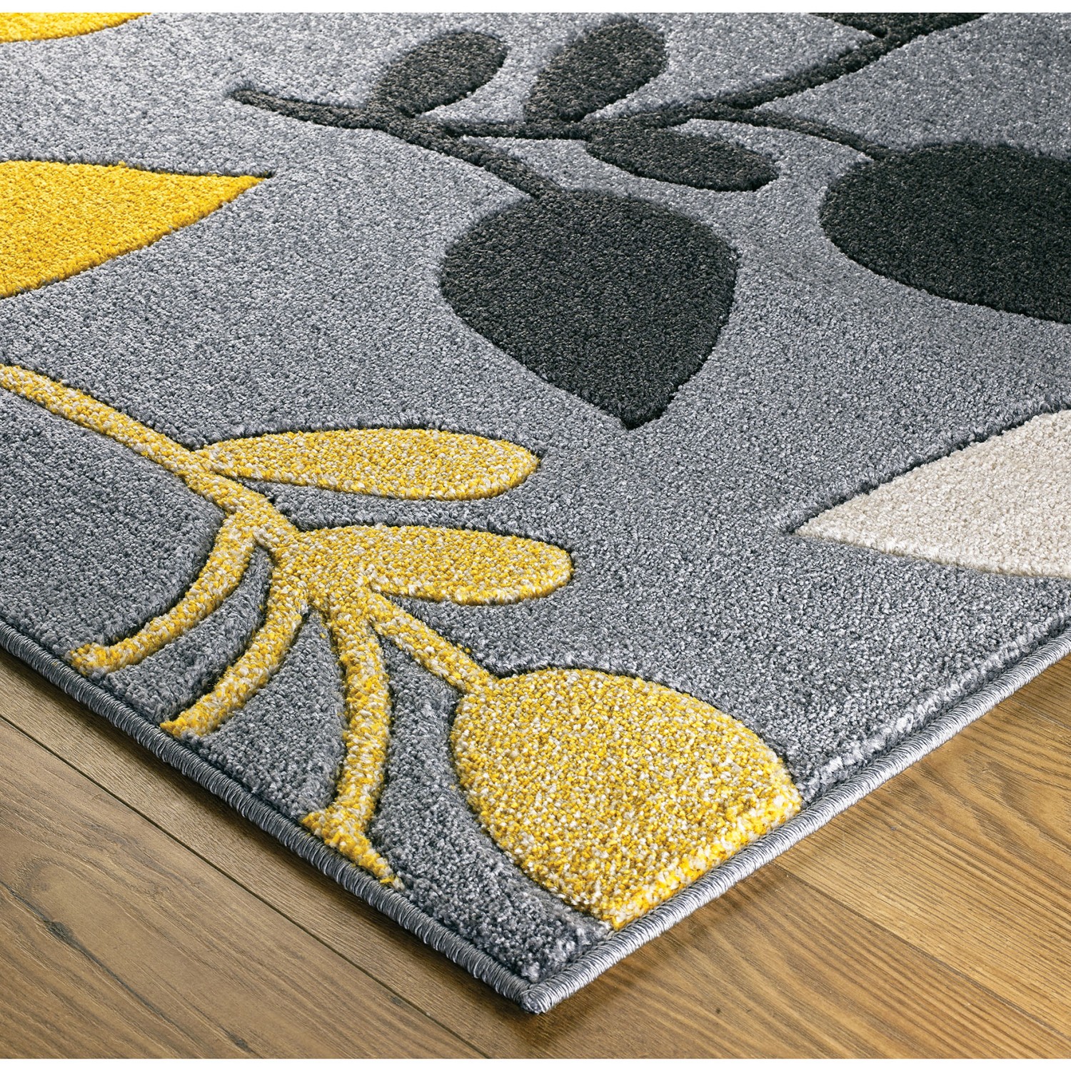 Portland Floral Rug - 1096 Grey Yellow Black