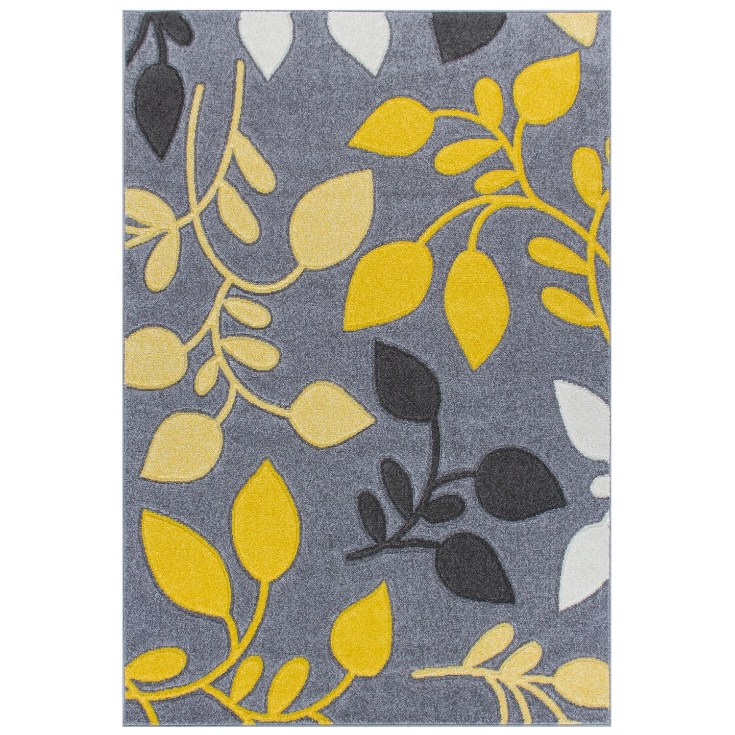 Portland Floral Rug - 1096 Grey Yellow Black Portland Floral Rug - 1096 Grey Yellow Black