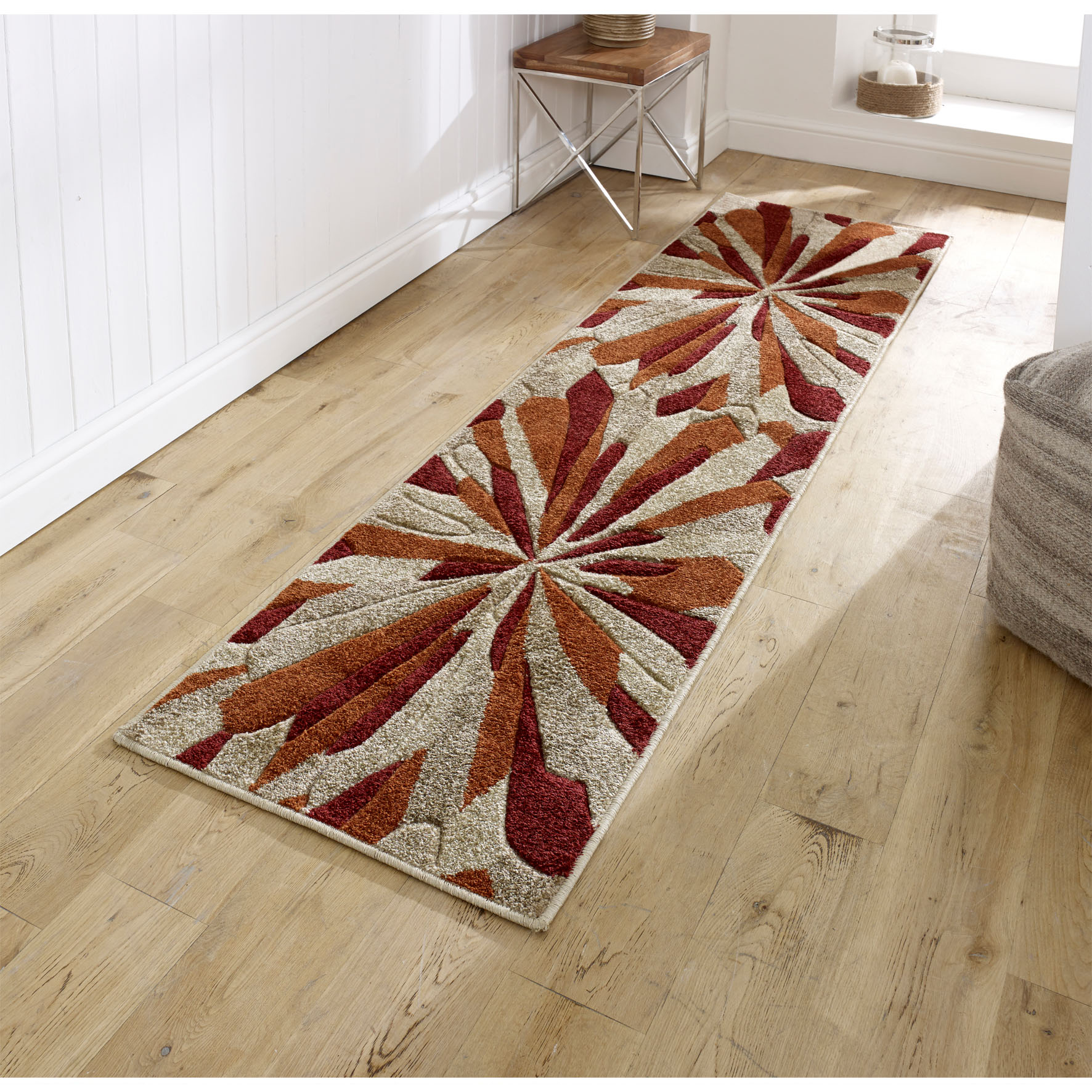 Portland Abstract Runner - 3337E Red Orange Beige