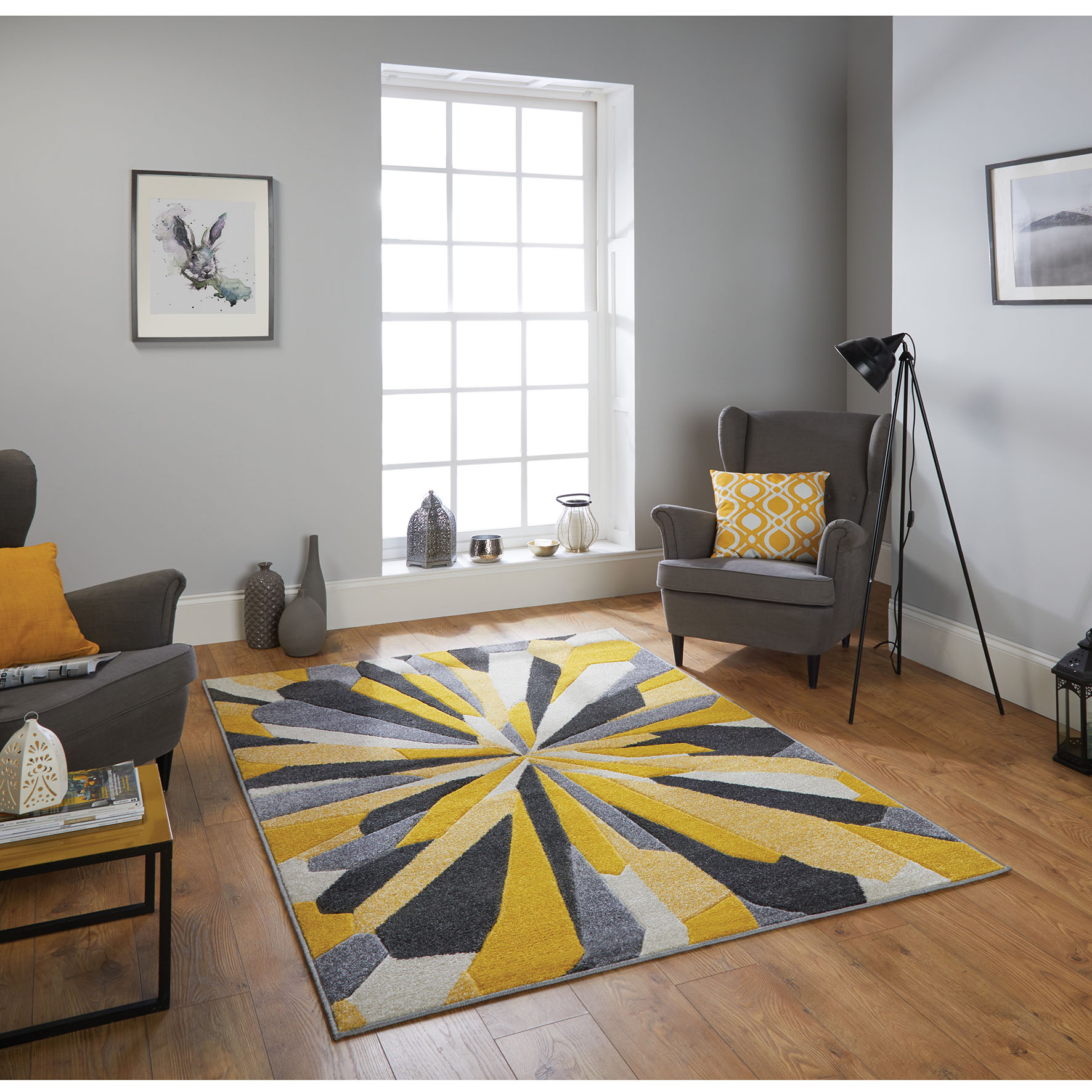 Portland Abstract Rug - 3337A Yellow Grey Cream Portland Abstract Rug - 3337A Yellow Grey Cream