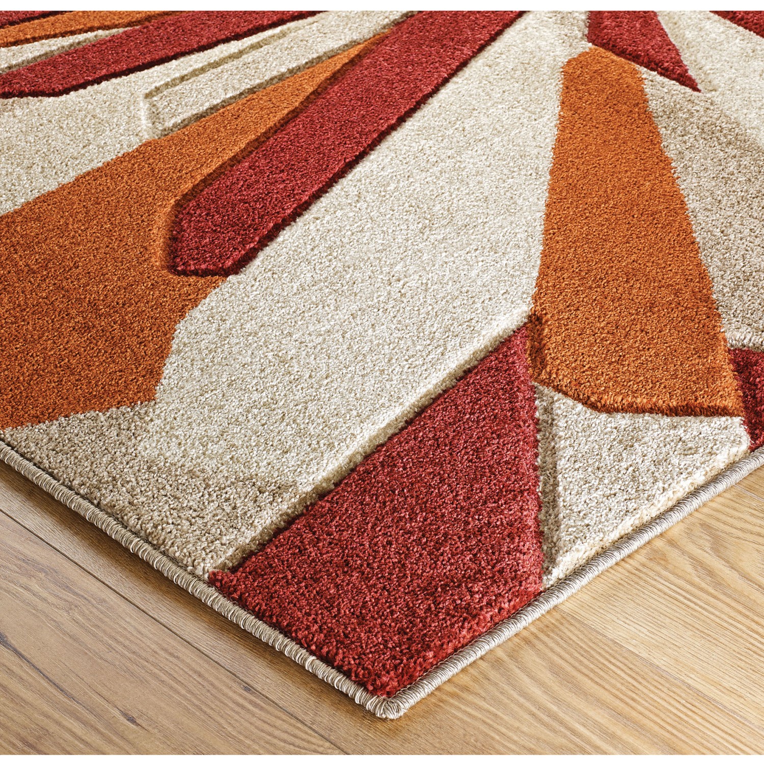 Portland Abstract Runner - 3337E Red Orange Beige