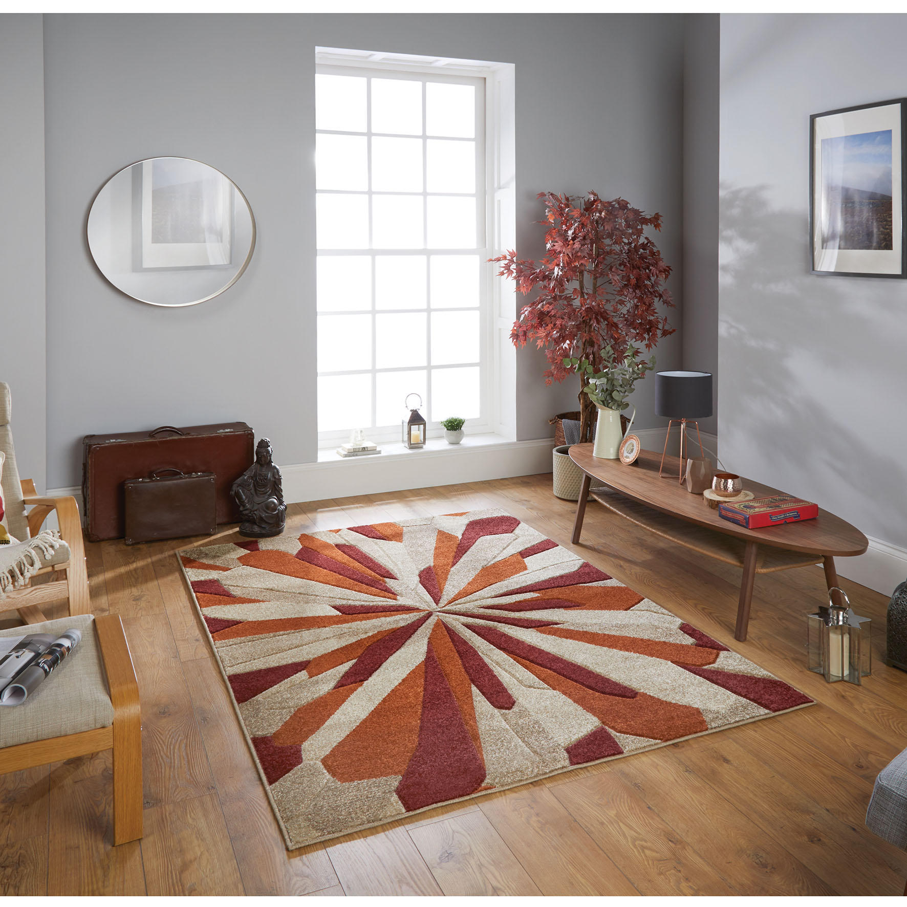 Portland Abstract Rug - 3337E Red Orange Beige