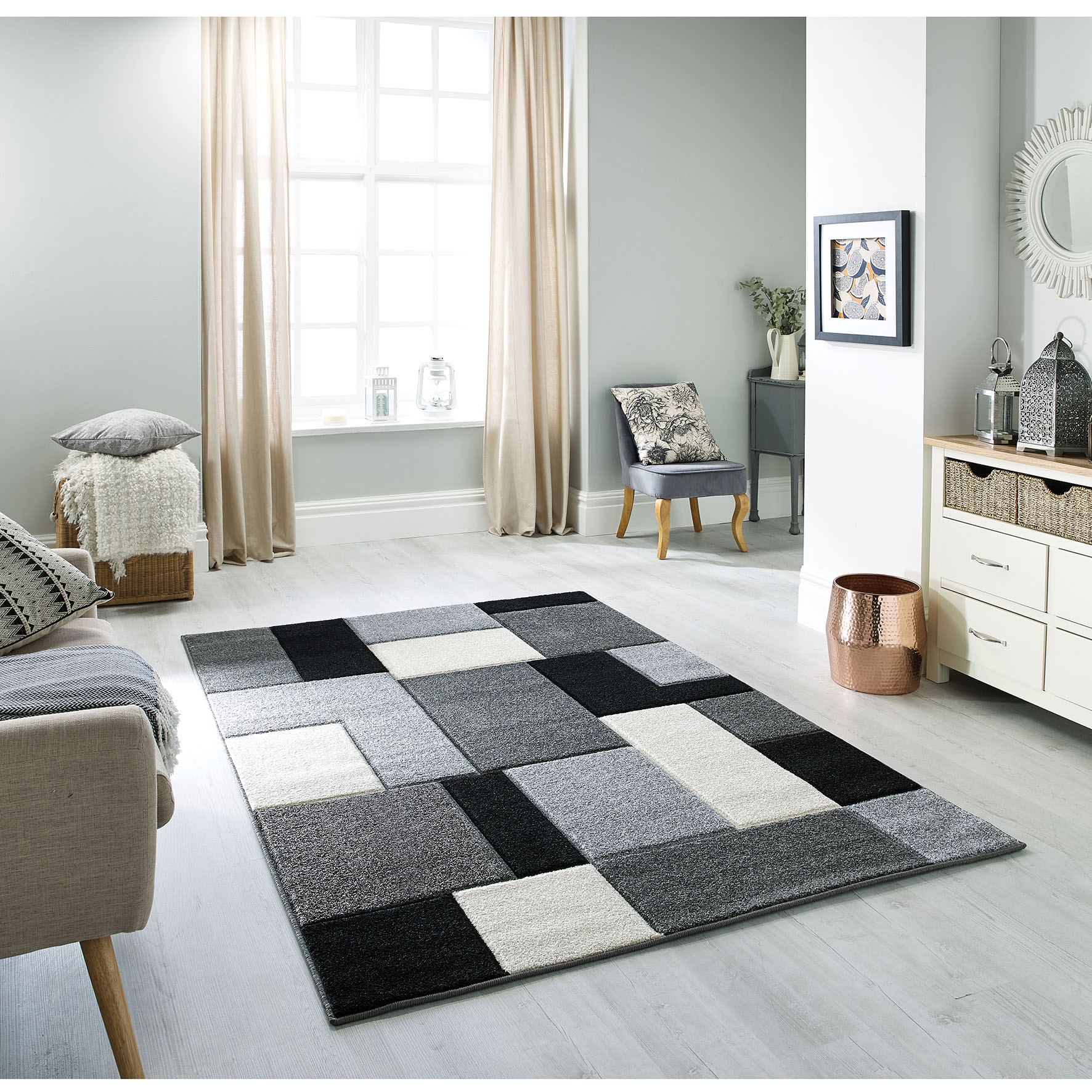 Portland Geometric Rug - 8425B Black White Grey