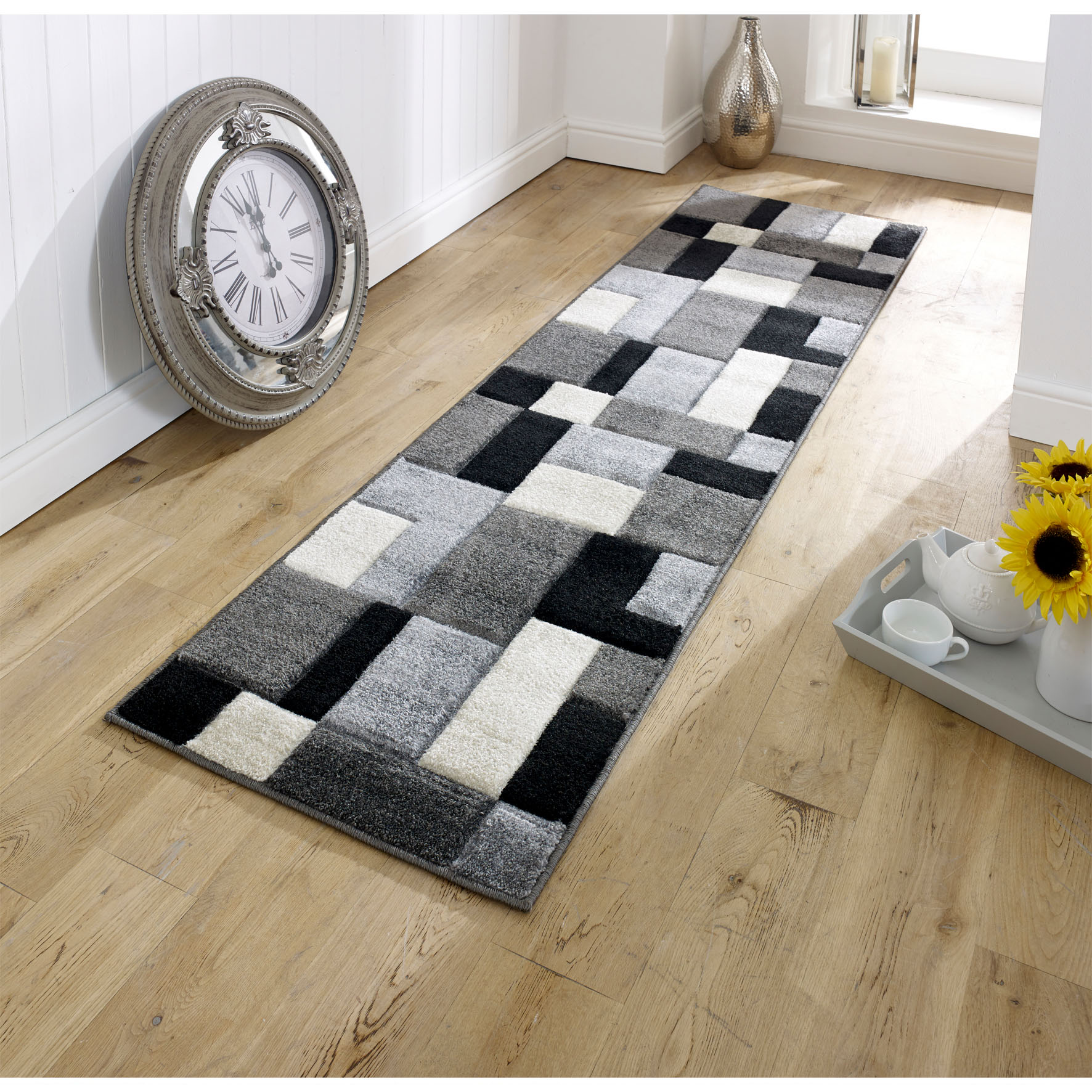 Portland Geometric Rug - 8425B Black White Grey