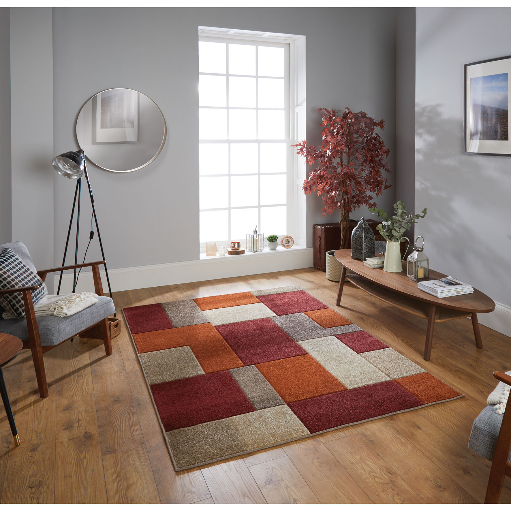 Portland Geometric Rug - 8425R Red Orange Cream Portland Geometric Rug - 8425R Red Orange Cream