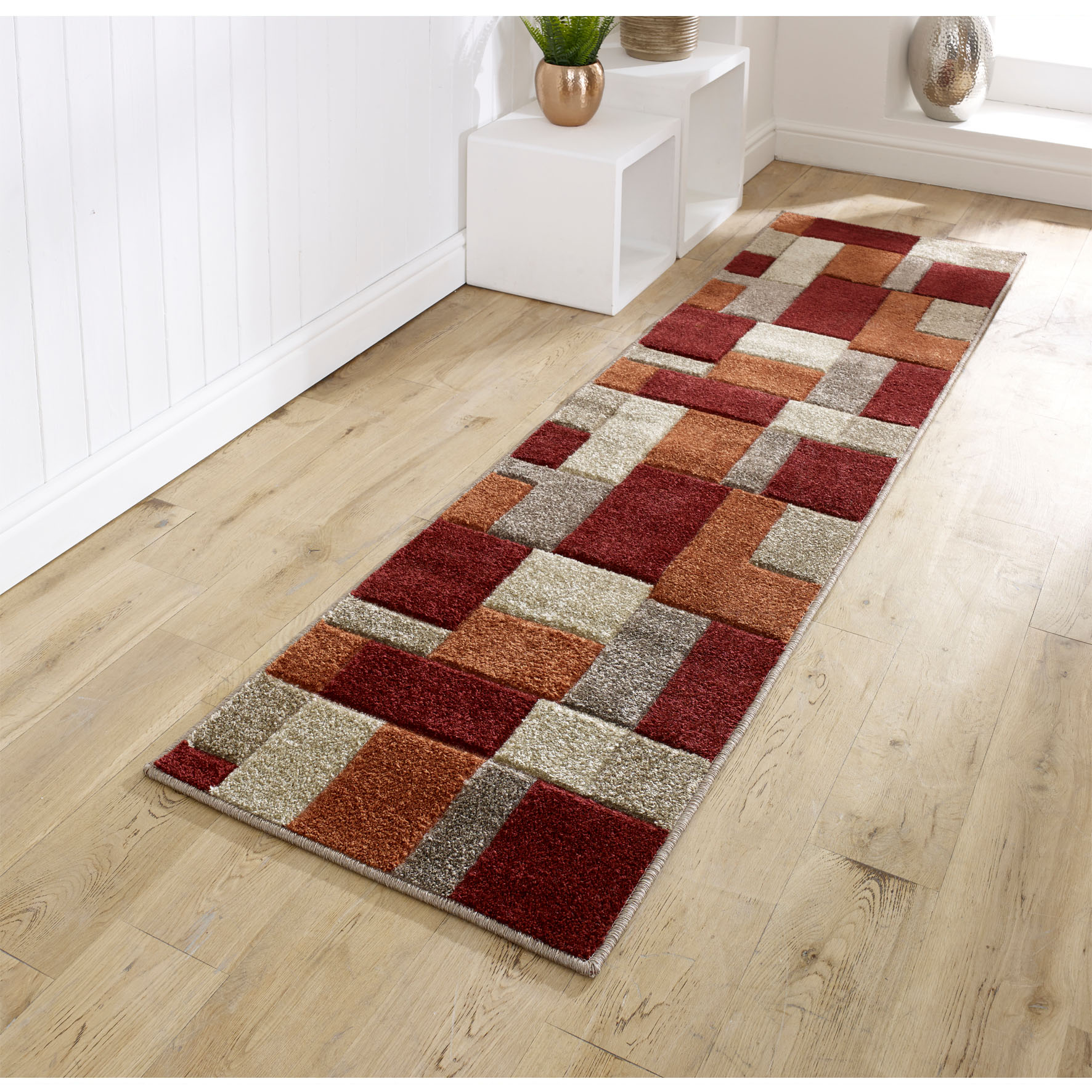 Portland Geometric Runner - 8425R Red Orange Cream