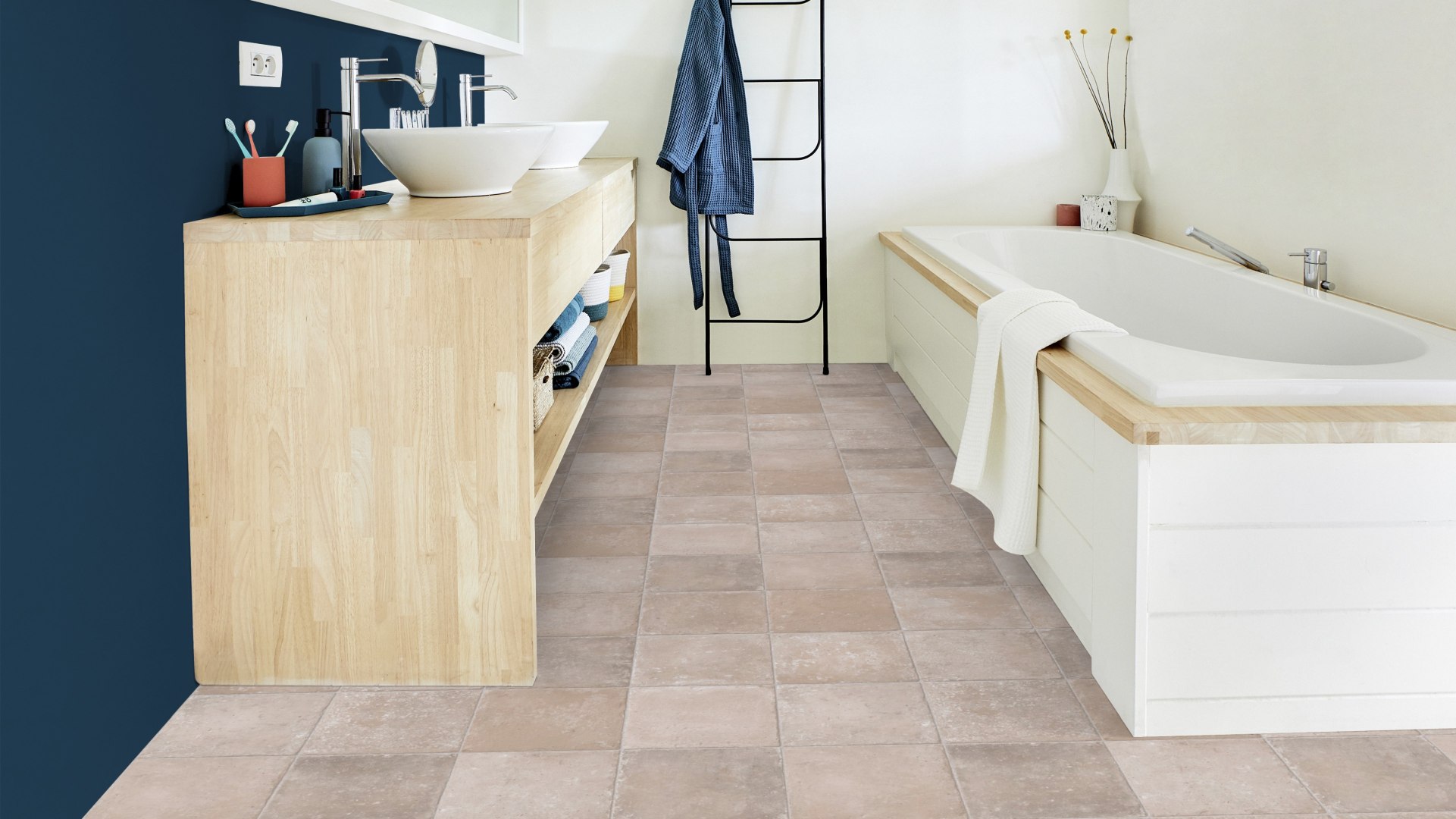 Elegance Tiled Vinyl - Traditional Stone Beige Elegance Tiled Vinyl - Traditional Stone Beige