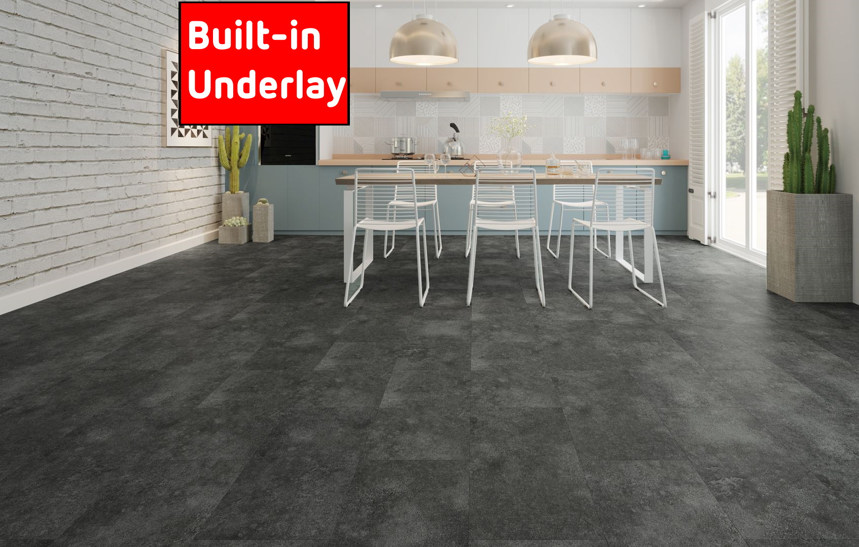 Natural 40 Tile LVT - Dallas Black Tile