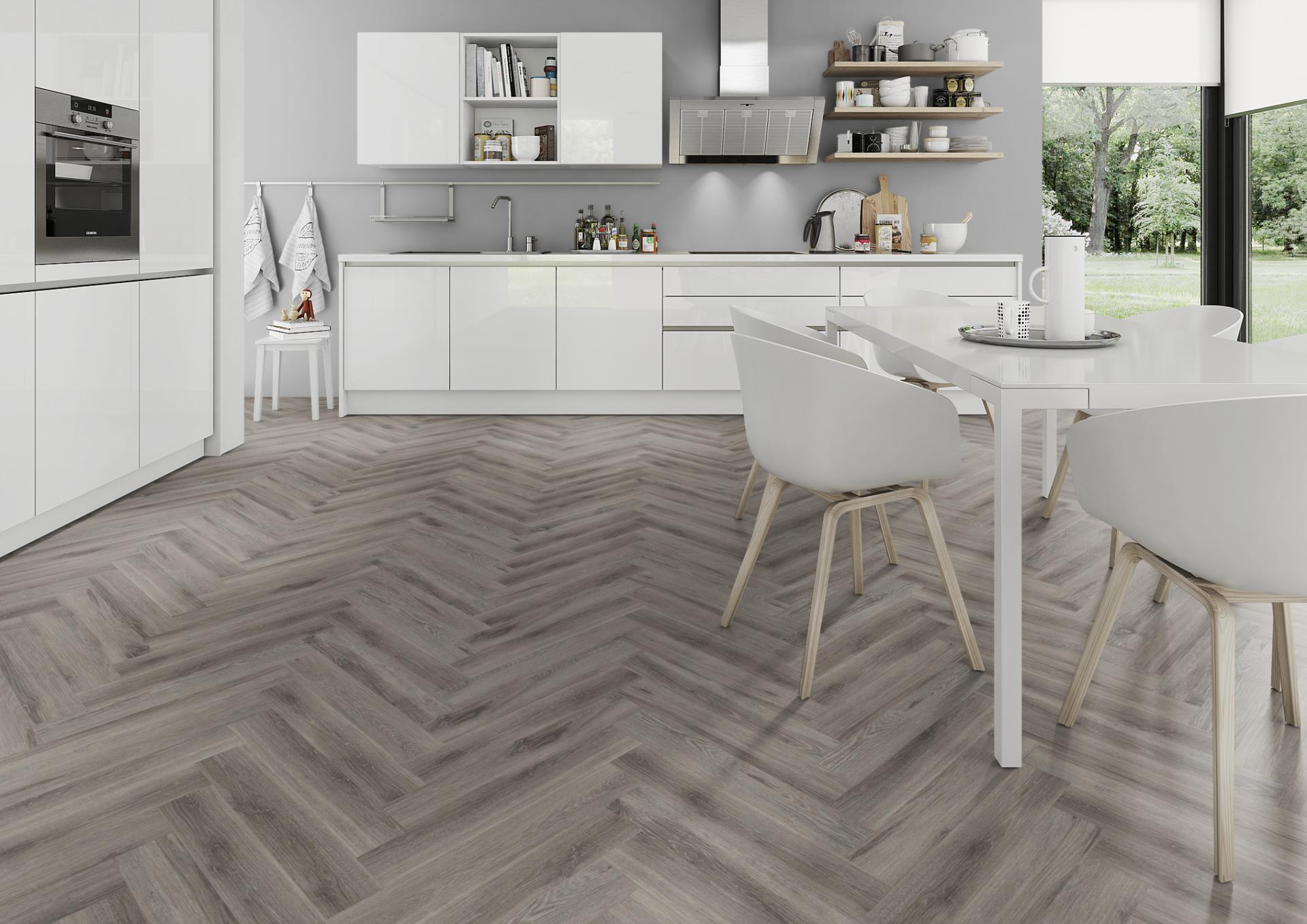 Rustic Grey Oak Herringbone Wood LVT