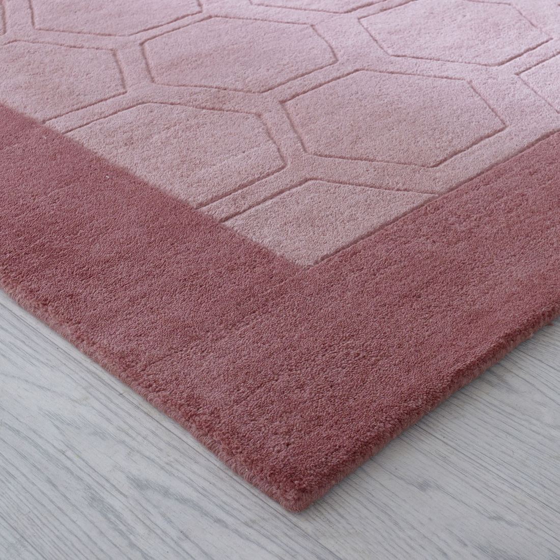 Hex Border Geometric Wool Rug - Pink Hex Border Geometric Wool Rug - Pink