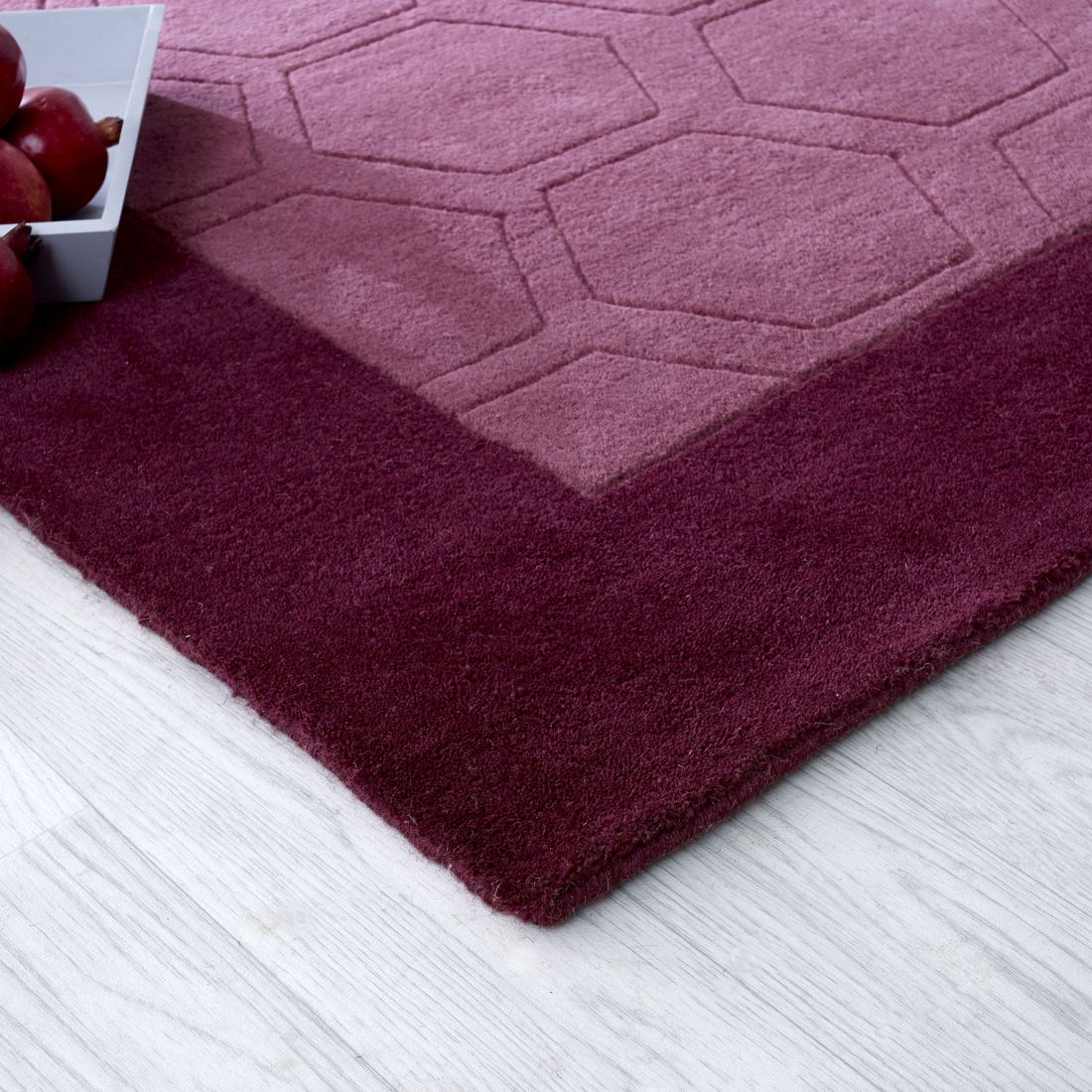 Hex Border Geometric Wool Rug - Purple