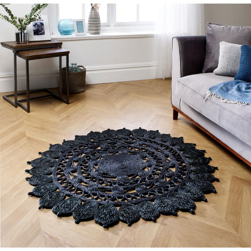 Zarla Circle Jute Rug - Black Zarla Circle Jute Rug - Black