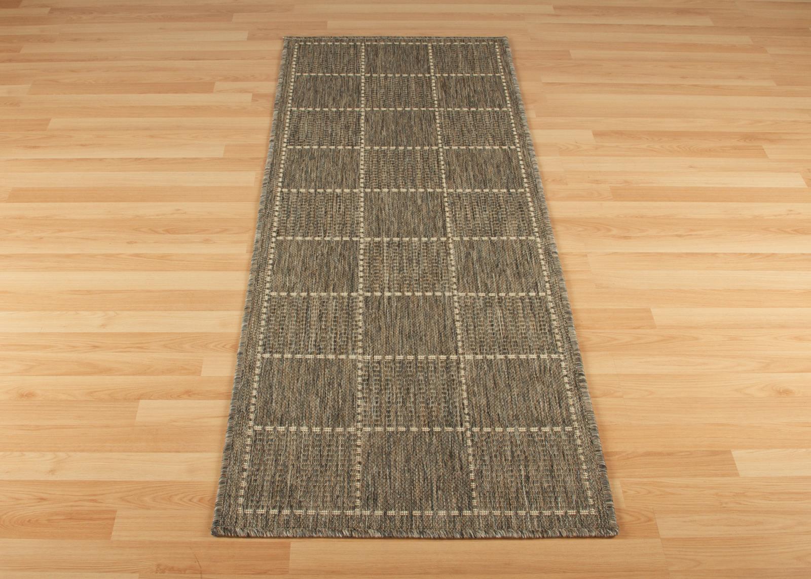 Anti Slip Checked Flatweave Runner - Grey