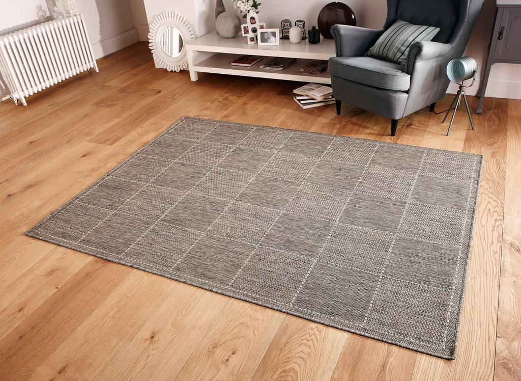 Anti Slip Checked Flatweave Rug - Grey Anti Slip Checked Flatweave Rug - Grey