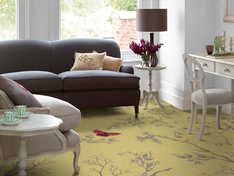 Timorous Beasties Floral Wool Carpet - Yellow Ruskin Butterfly